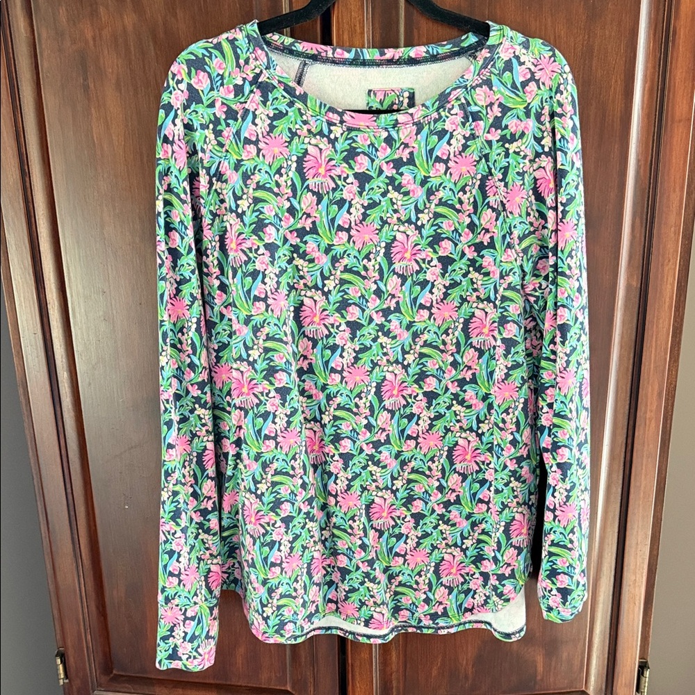 Lilly Pulitzer Pink and Green Floral Long Sleeve Top